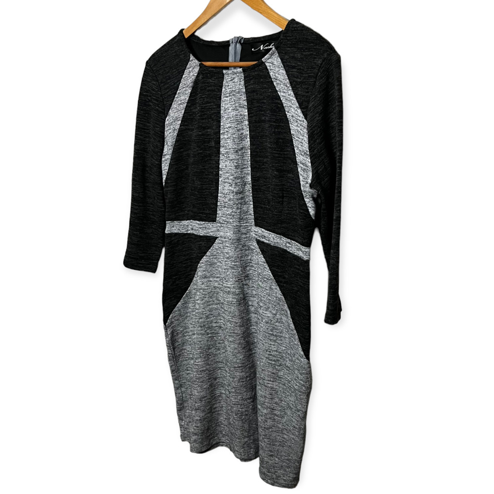 Neesha Women's Heathered Dark & Light Gray Knit Sweater Dress Round Neck Size L - Picture 6 of 14
